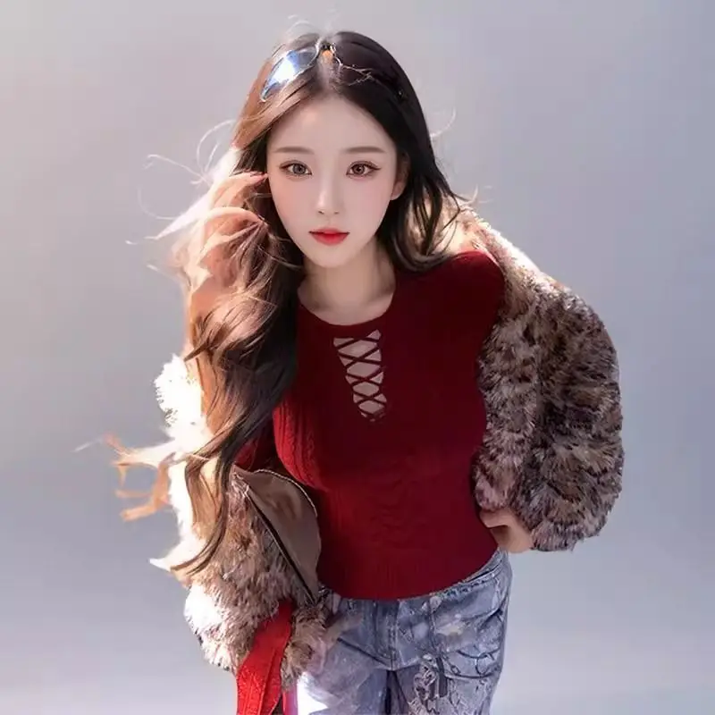 Swetry Bluzy Pulowery Damskie Golfy Rayon Falbana Dół Dopasowane Eleganckie Na Randkę Wieczorową Do Restauracji Kobiece Wygodne