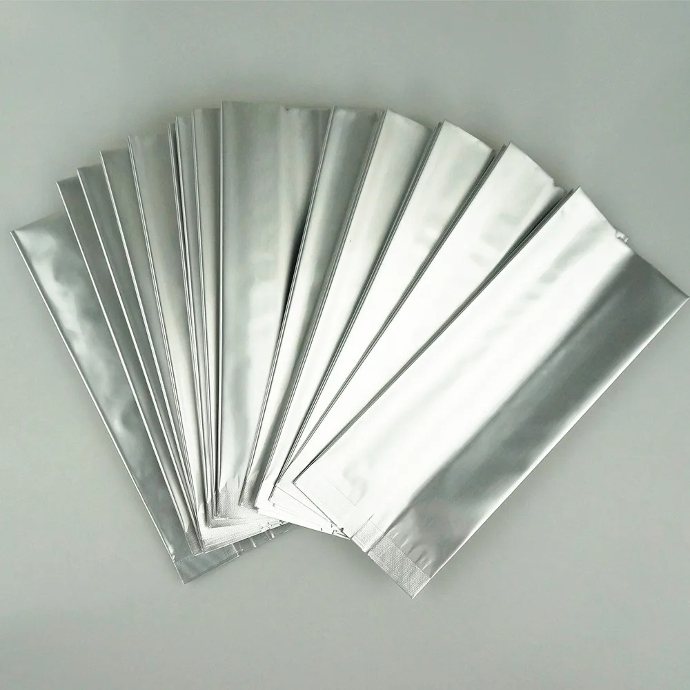 100pcs Silvery White Pure Aluminium Foil Bags Side Gusseted / Heat Seal Food Grade Storage Package Vacuum-seal Side-Folded Pouch