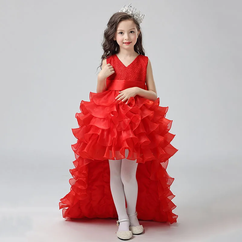 Vestido de fiesta de Organza para niñas, tren desmontable escalonado, vestido de Ceremonia de Navidad lila para niños de 1 a 14 años