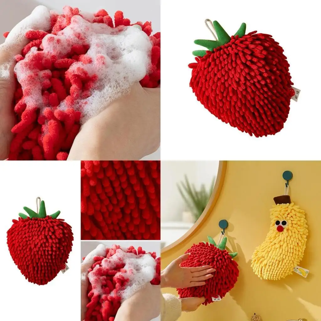62KD Hand Towel for Kitchen and Bathroom Banana/Strawberry Shaped Hanging Washcloth