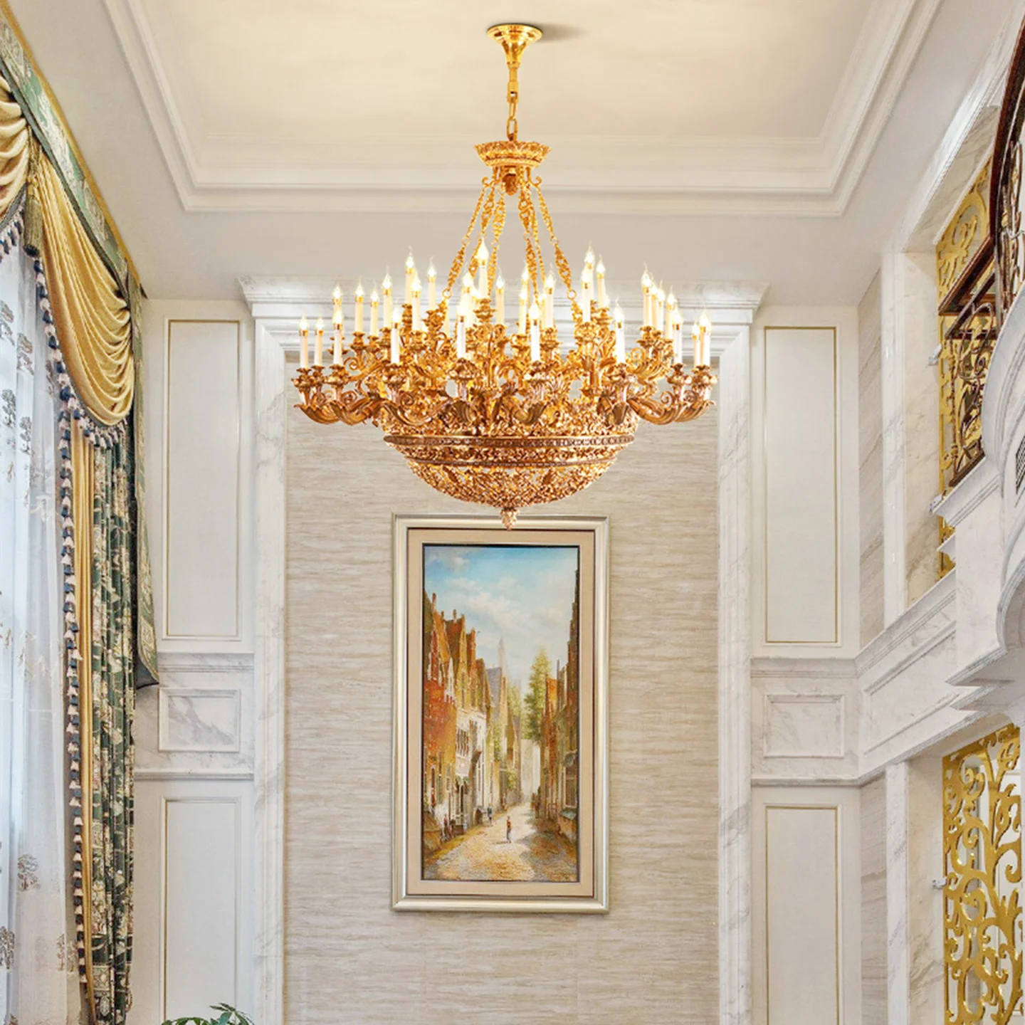 French Royal Design Villa Living Room Hotel Aesthetic Dewaxed Copper Chandelier Banquet Hall Dining Room Grand Pendant Light