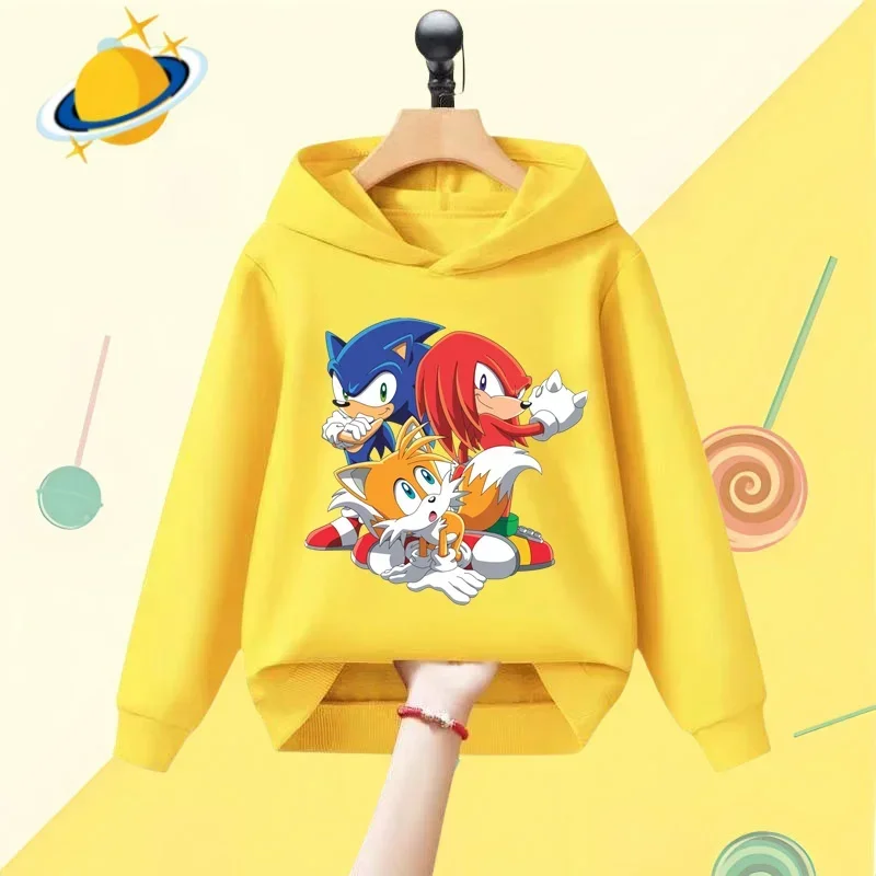 Sonic Harajuku Anime Kids Hoodie Disney Cartoon print Autumn/Winter long-sleeved sweatshirt Casual top for boys and girls