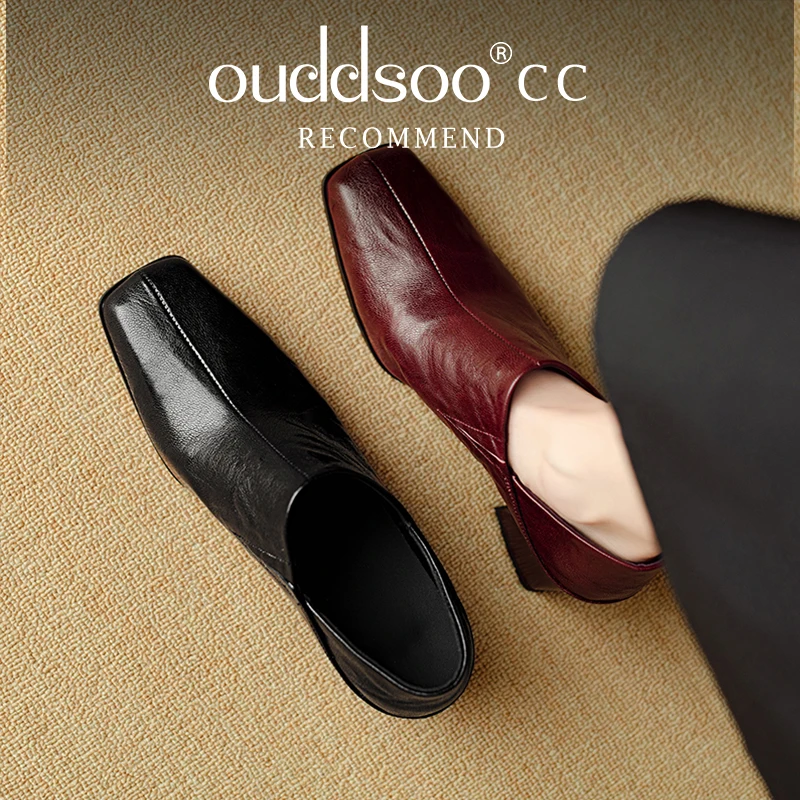 Ods Spring Genuine Leather Loafers Woman Shoes Chunky Heel Square Toe Shoes For Women Ladies Shoes Women Pumps Black High Heels image 4