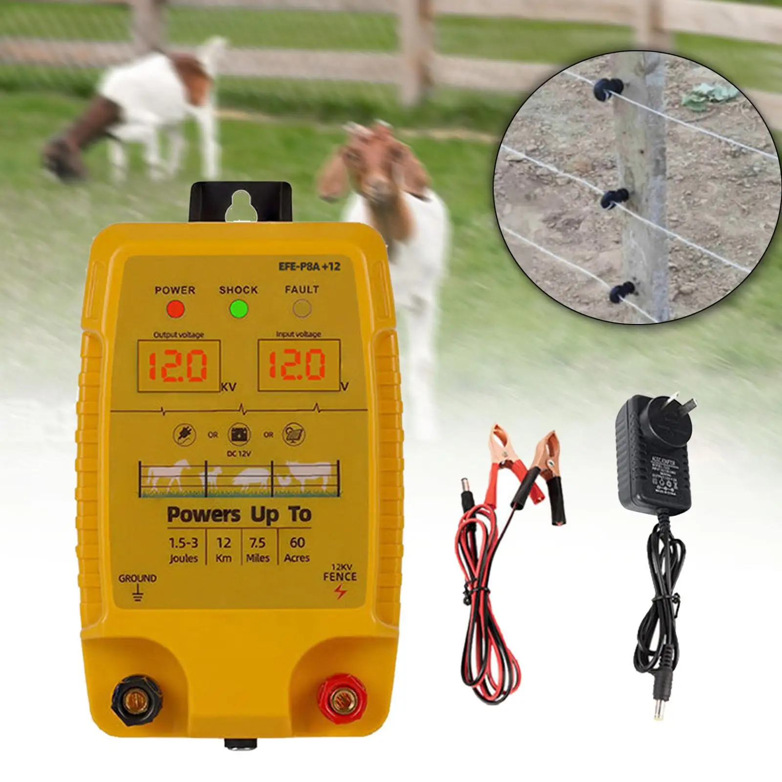

Electric Fence Energizer Livestock Fence Charger for Lawn Garden Poultry