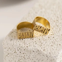 Personalized Name Ring for Men Women Custom Ring Premium Stainless Steel Jewelry Chunky Gold Wedding Ring Dating Couple Gift