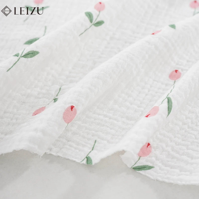 0.5/1/2 Yard 100% Cotton Tulips Print Double Layer Crepe Baby Fabric Soft Gauze DIY Sewing Baby Blankets, Pajamas, Bedding