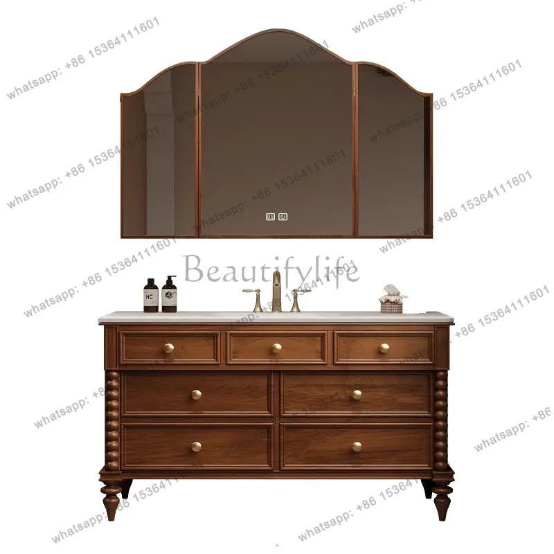 American antique bathroom cabinet combination floor-to-ceiling French retro washbasin toilet washbasin