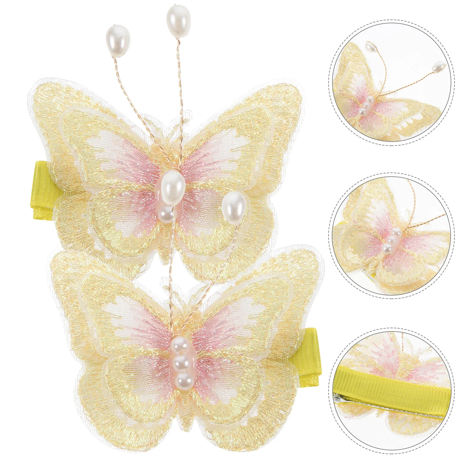 

2Pcs Children Clips Double-layer Butterfly Edges Resin Yellow Korean Wedding Accessories Thin Hair Girls Hair Tools