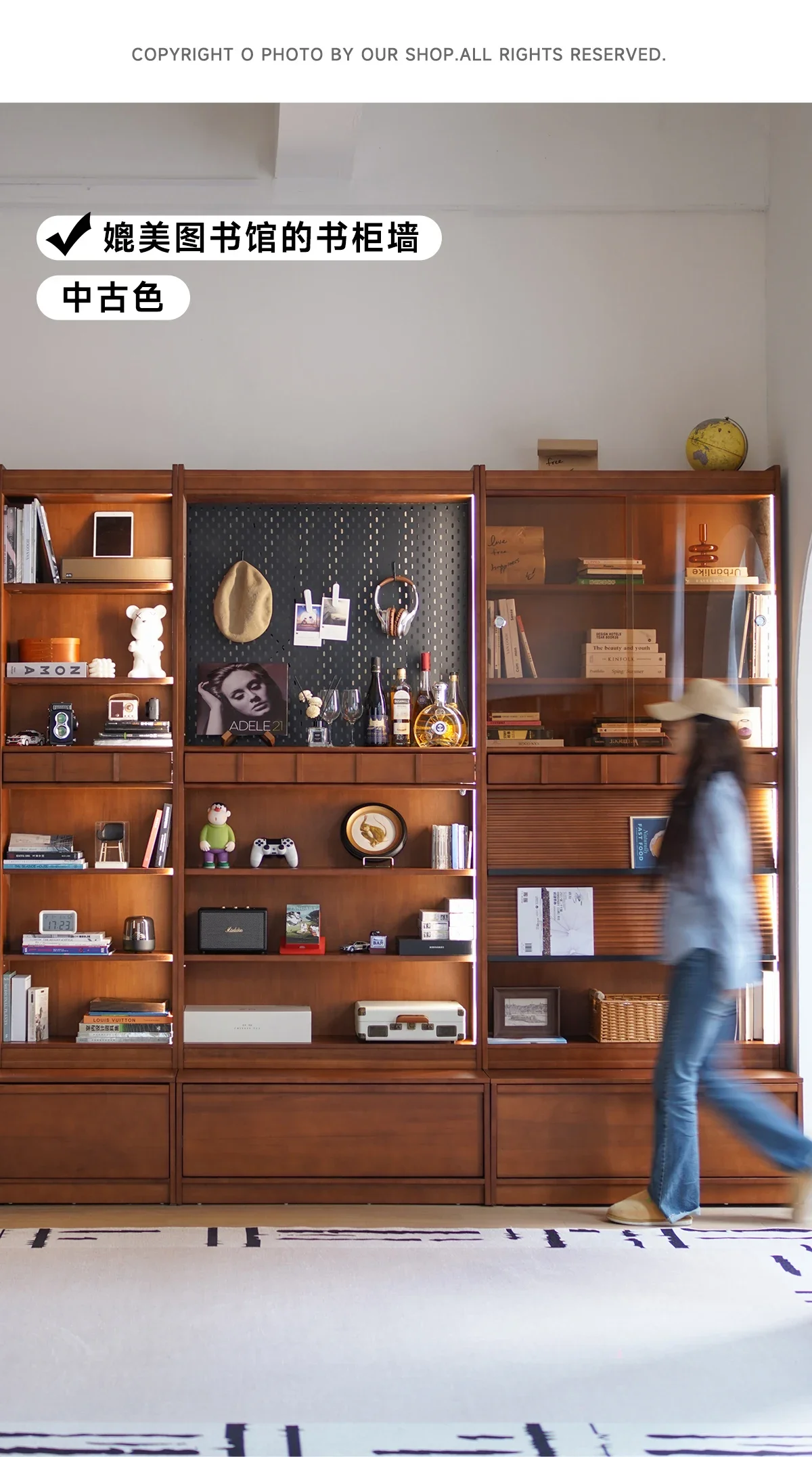 Black walnut open combination bookcase card holder integrated display case glass dust-proof bookshelf