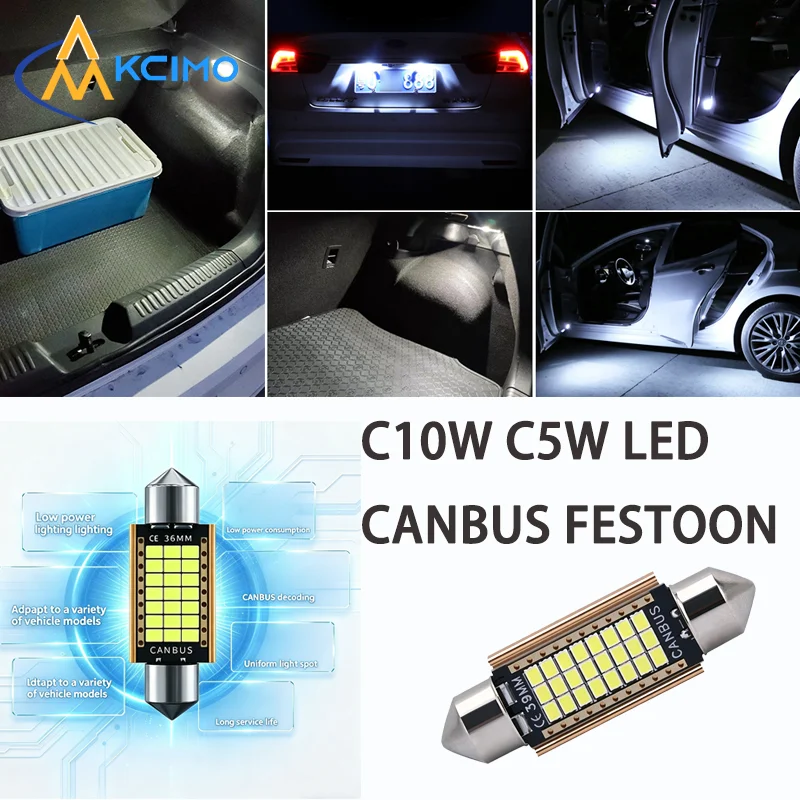 2/10 Stück 31/36/39/41mm C5W C10W Soffitten-LED-Glühbirnen, 6000K Reinweiß CANBUS Fehlerfreie Lampen für Autoinnenraum & Kennzeichenbeleuchtung