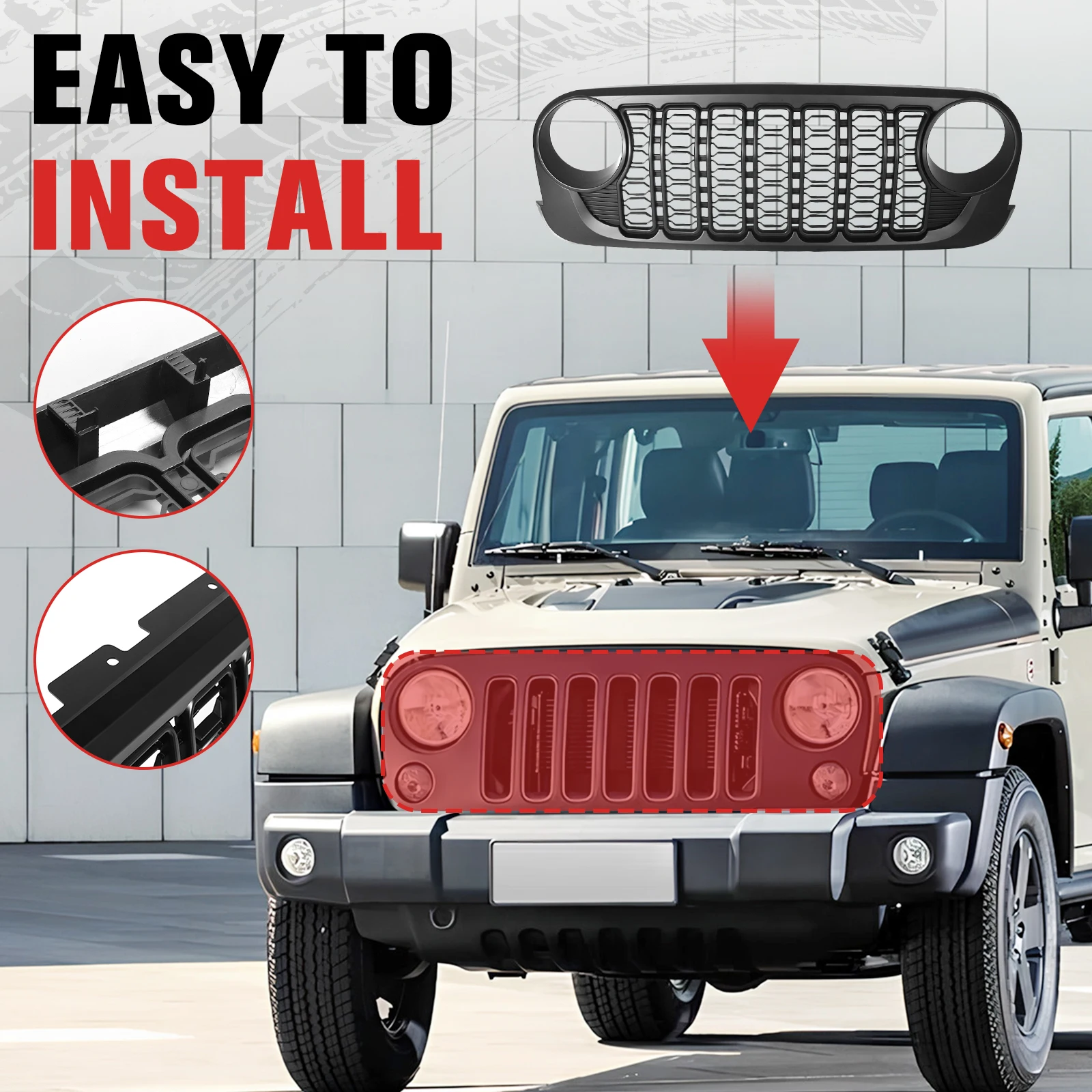 

Решетка переднего бампера, износостойкая передняя решетка, замена решетки DIY для JEEP Wrangler 07-17