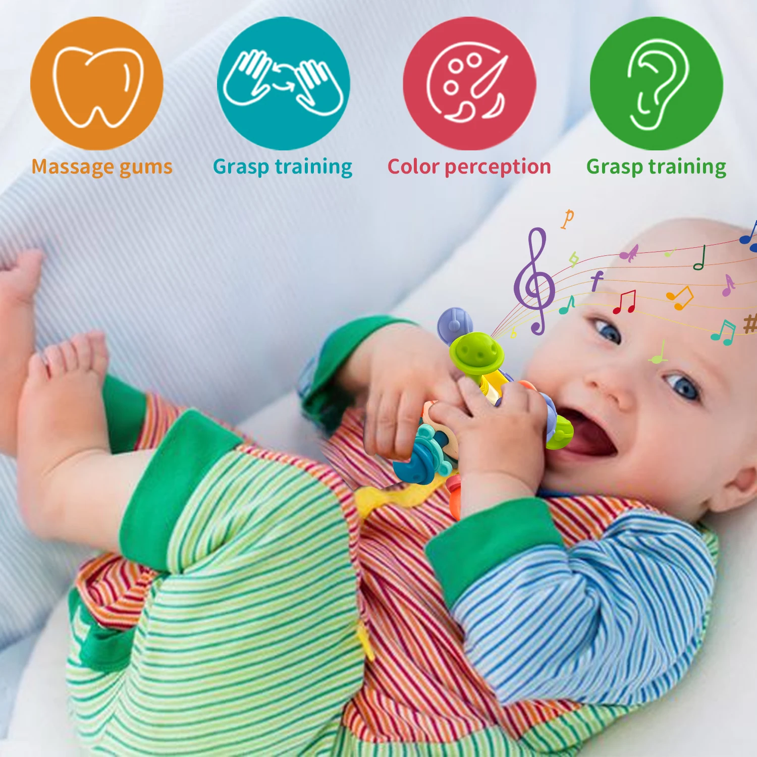 Manhattan Atomic Ball Baby Rattle Toys Newborn Soft Rubber Ball Molar Hand Ball Early Education Babys Grip Training Toys Gifts