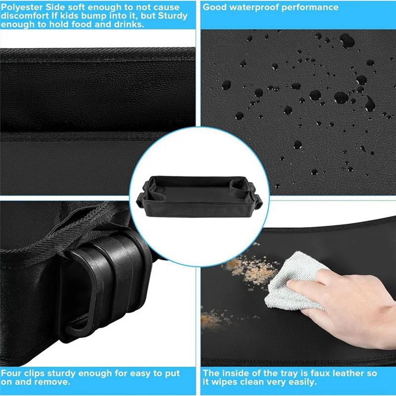 

WOWFU-Tray For Stroller Stroller Cup Holder Organizer Tray For Snacks Waterproof Faux Leather Side Cup Holders & Mesh