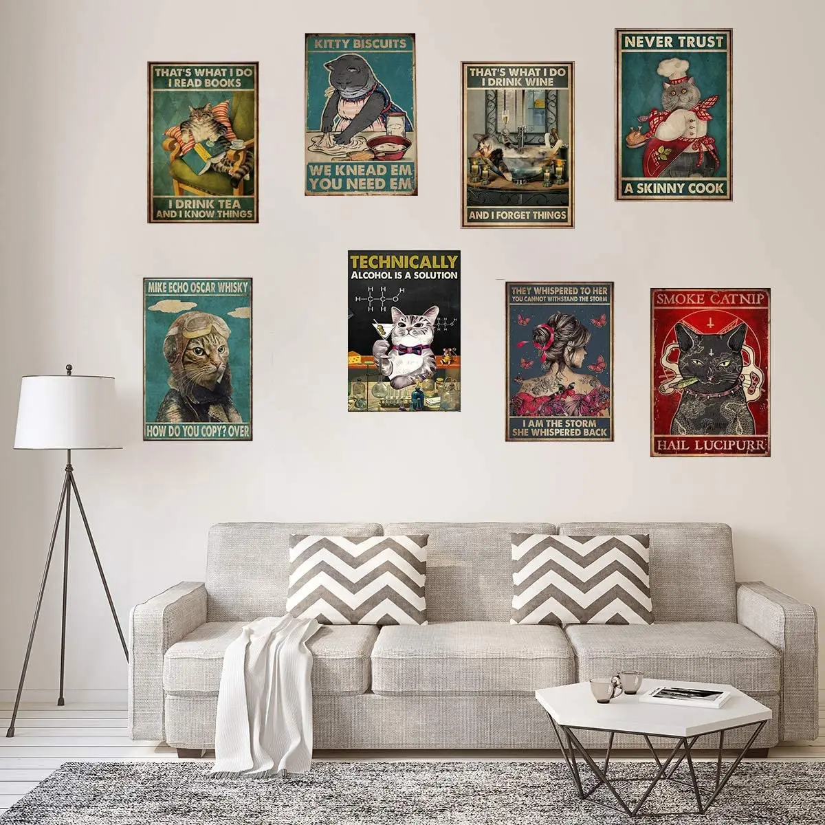 Tin Sign Cats and Sugar Skull Metal Poster,Easily Distracted by Cats and Skulls,Living Room Garden Bedroom Office Hotel Cafe Bar