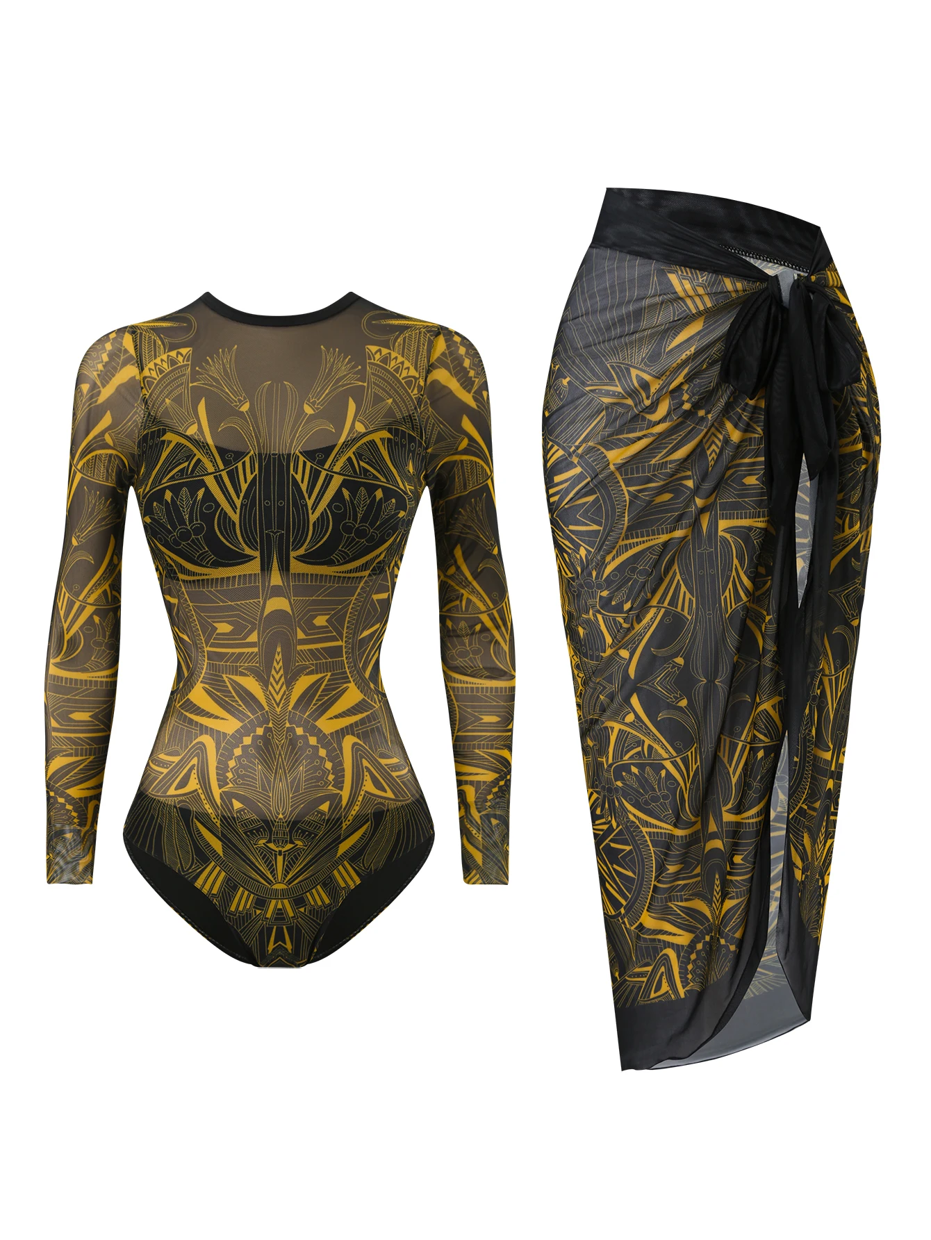 2026 impresso malha maiô uma peça & vestido de praia mangas compridas banho feminino natação terno acolchoado beachwear