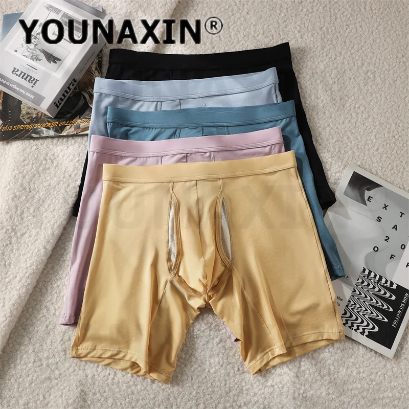 

YOUNAXIN 5 Pieces Men's Sexy Long Leg Boxer Briefs Solid Color Mid Rise Breathable Sports Comfort Underwear Trunks M L XL 2XL