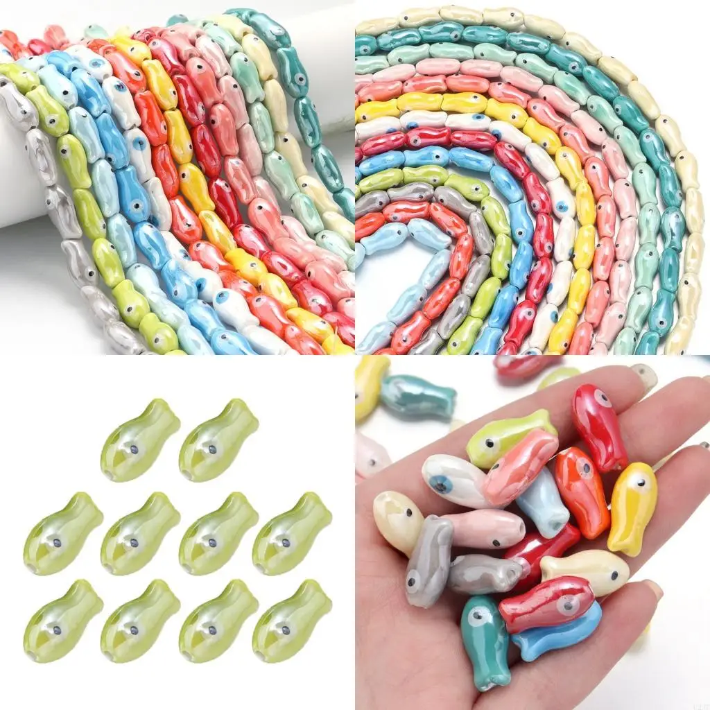  10PCS Ceramic Fish Charm For Bracelet Necklace Handcrafted Colorful Spacer Beads