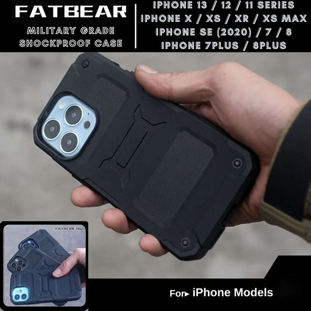 FATBEAR-Tactical Military Grade Rugged Shockproof Armor Shell, Skin Case Cover for iPhone 7 Plus 8 Plus SE 2020 SE 2022