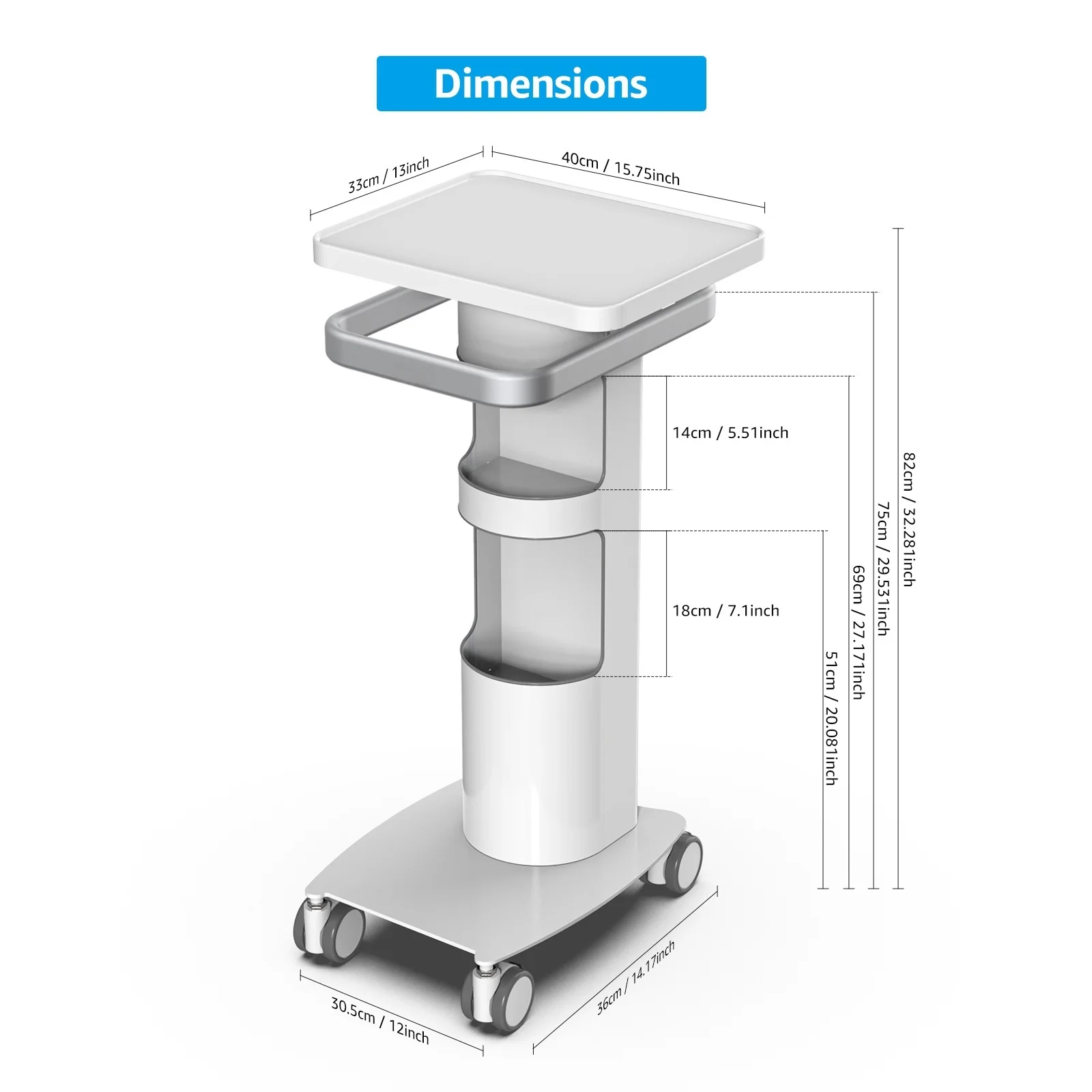 Dental Implants Teeth Tool Cart Beauty Medical Car With Handrails and Brakes Mobile Cabinet Storage Trolley