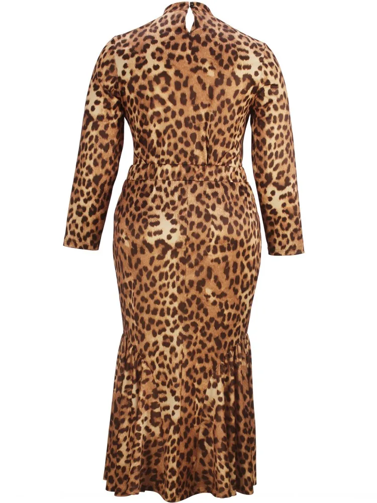 Two Piece Set Plus Size Clothes Autumn Winter Leopard Long Sleeve Top And Maxi Skirt Women Sets Streetwear Office Lady Suit - Image 5