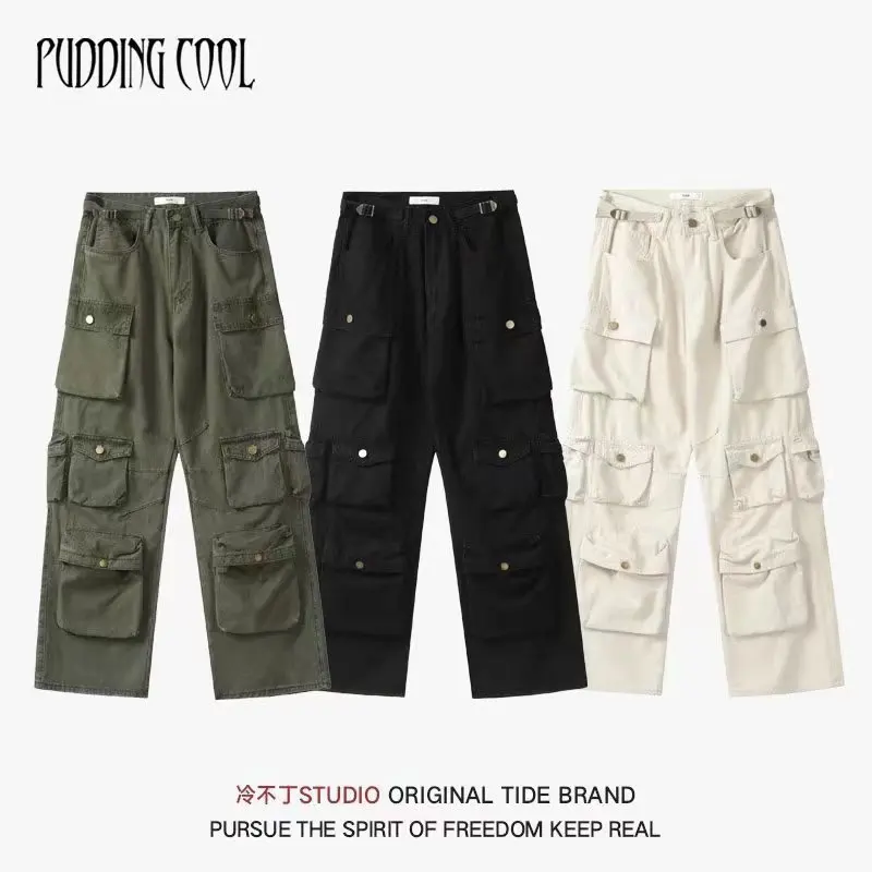 Multi-Pocket Washed Cargo Pants Y2k Retro High Street Fashion High Waist Jeans Couple Harajuku Simple Casual Wide Leg Pants 3XL