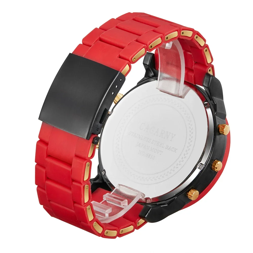 Imagem -04 - Relógio de Ouro dos Homens da Marca de Luxo Famoso Duplo Tempo Militar Relógio Masculino 57 mm 3d Grande Case Quartzo Relógios Masculinos Vermelho