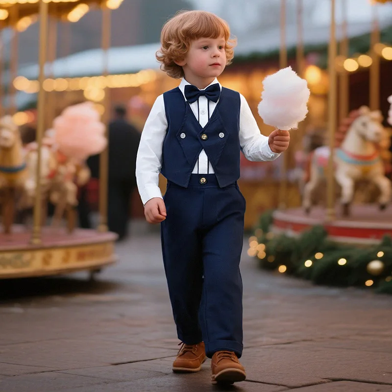 

Kids Boys Waistcoat Suit 3PCS Set Gentleman Outfit Wedding Pageboy Birthday Party Dress Formal Ceremony Show Photograph Clothes
