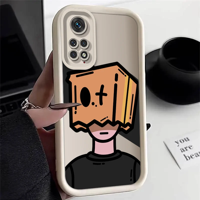 Note11 Cartoon Box Man Silicone Case For Xiaomi Redmi Note 10 10S 11 11S 7S 8 9 9S Pro Max 4G 5G Redmi 9A 9AT 9T 9C Square Cover
