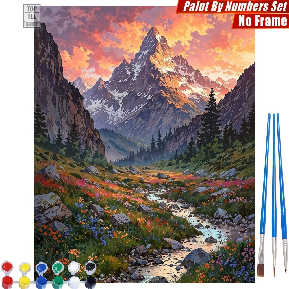 

Великолепный набор цифровых масляных красок «Снежные вершины» — Сияющие горы на закате, подарок на День благодарения для парня