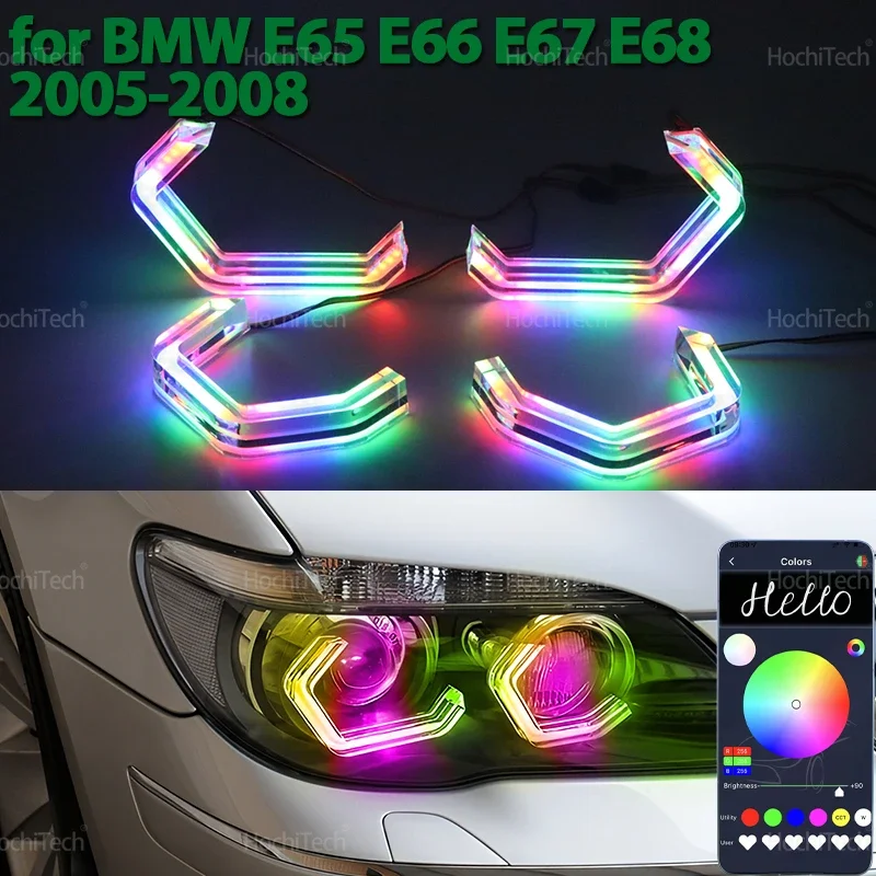 

For BMW 7 Series E65 E66 E67 E68 Alpina B7 2001-2008 RGB Dynamic Angel Eyes LED APP control Sequential Flowing Multicolor Rings