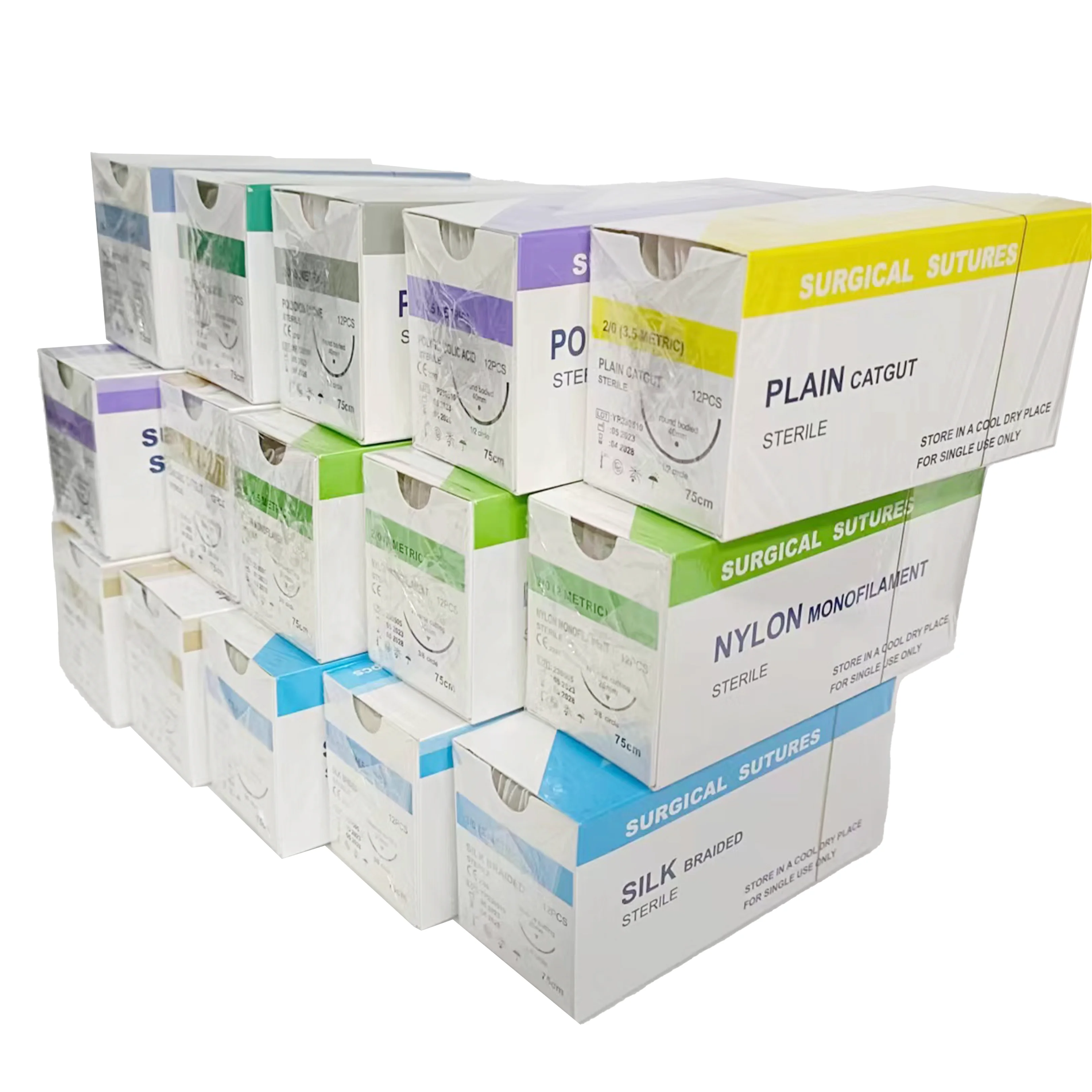 12 Pieces Nylon Silk Braided Sutures 4/0 3/0 2/0 75cm Monofilament Surgical Suture Polypropylene