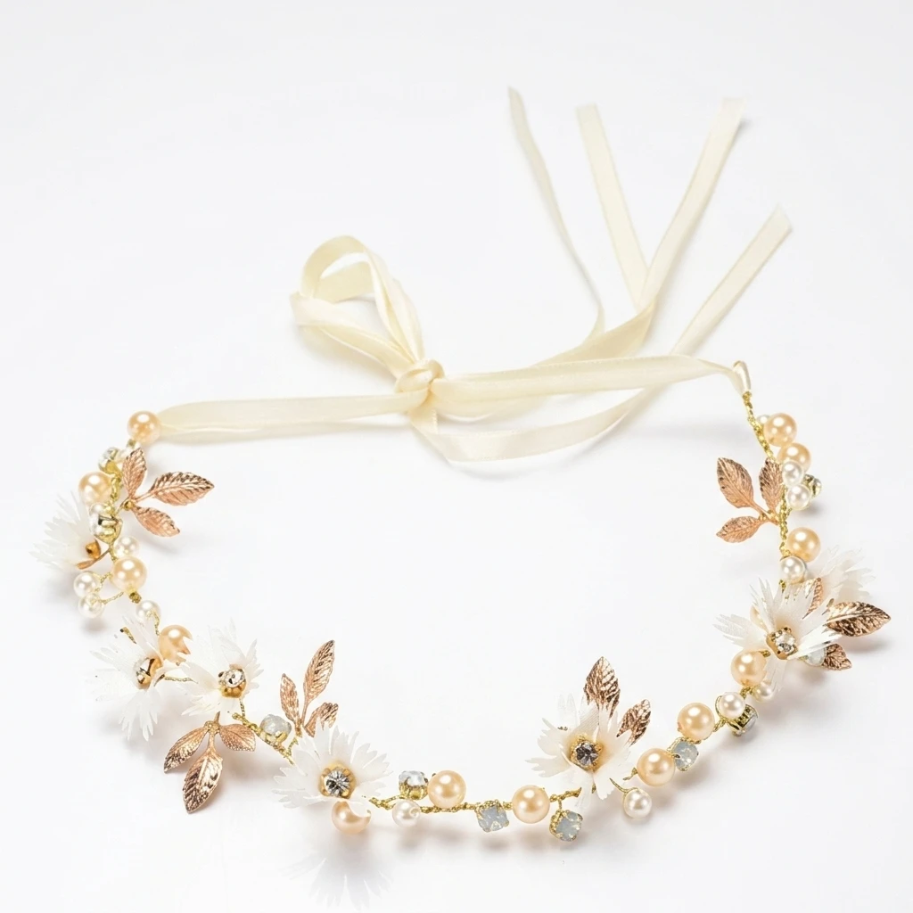 

Daisy Crystal-Twist Beaded Headband White 2pcs Alloy Comfort Fit for Women Girls
