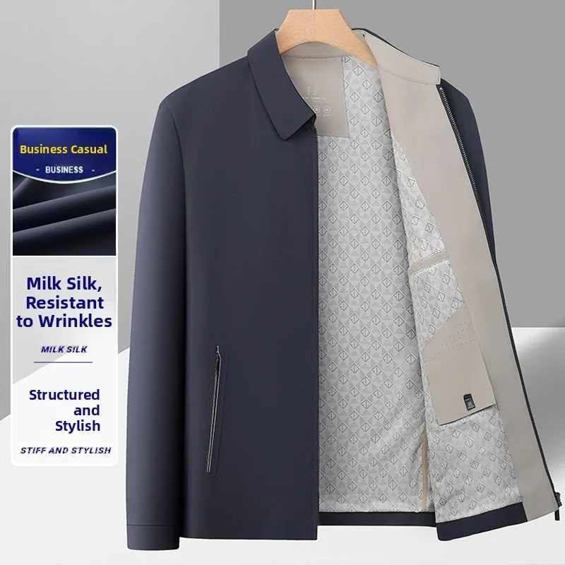 

Fall New Milk Silk Men's Jaet Collared Coat Large Size Color for Middle-Aged And ly Dry Clean Only Regular Fit
