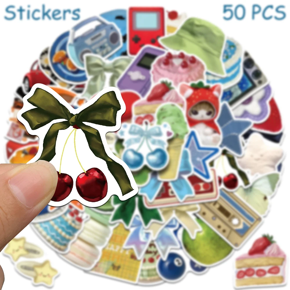 50 قطعة الكرتون لطيف عنصر ملصقات الشارات للهاتف سجل القصاصات المحمول الغيتار DIY الكتابة على الجدران ملصقات الجمالية الهدايا الإبداعية #3