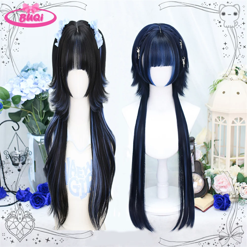 Cosplay Wigs Lolita Long Straight Hair Wigs With Bangs Ombre Two Tone Color Synthetic Hair Halloween Party Lolita Cosplay Wigs