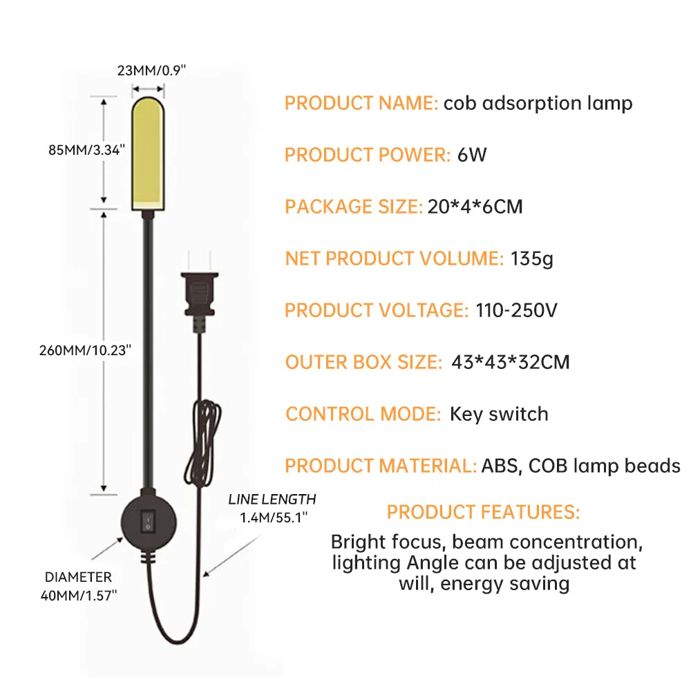 6W/8W จักรเย็บผ้าไฟ LED อุตสาหกรรมโคมไฟ Super Bright ทํางานพร้อมฐานแม่เหล็กสําหรับ Workbench เครื่องกลึงเจาะ