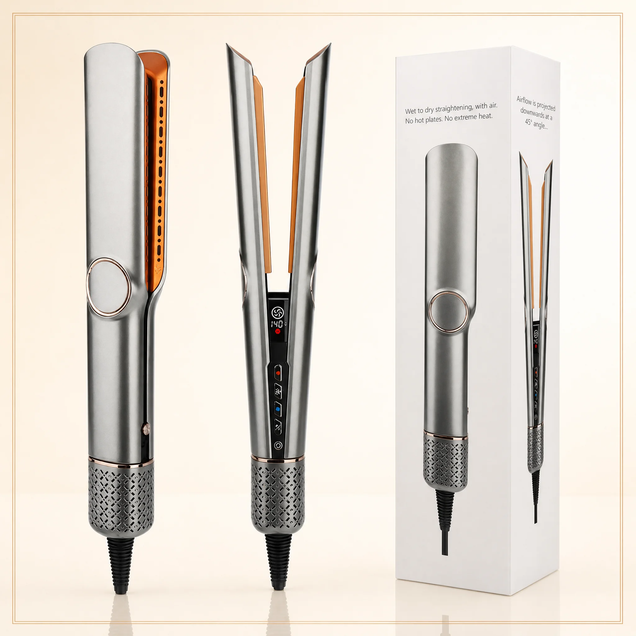 2-in-1 Electric Multi Styler, Wet/Dry LED Flat Iron, Hair Straightener with Airflow, Air Blower Dryer, Household Use