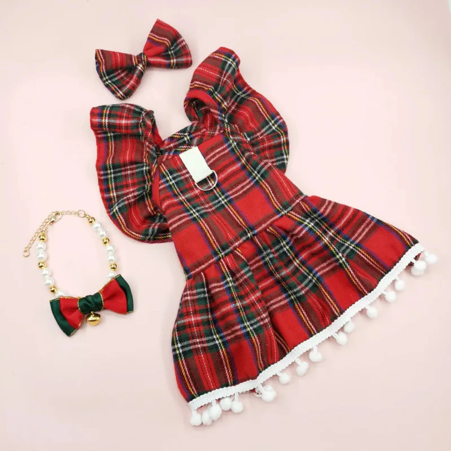 Christmas Dog Dresses Strap Autumn Winter Dog Clothing Skirt Cat Pet Clothing Cosplay Christmas Checker Clothes  Small Dog Ropa