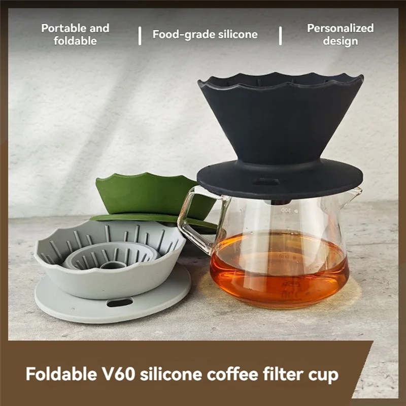 A74G-Pour Over Coffee Dripper Filter Silicone Camping Coffee Filter Untuk Perjalanan Berkemah Kantor Rumah Aksesoris Kopi