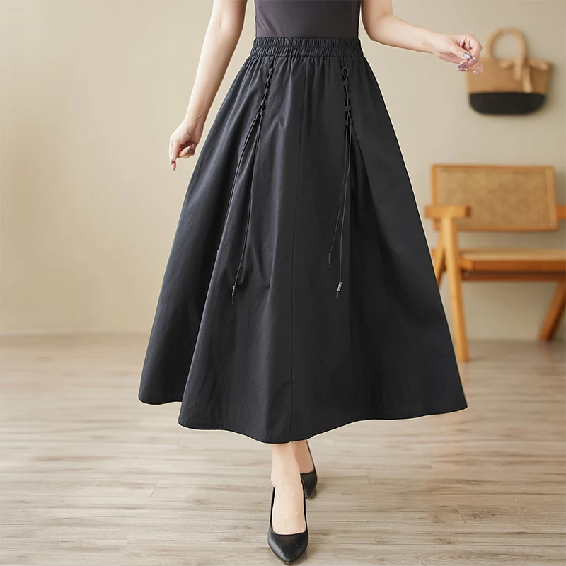 

Повседневная хлопково-льняная юбка больших размеров, женская свободная юбка-миди, юбка трапециевидной формы с высокой талией, весенне-осенняя модная юбка-зонтик