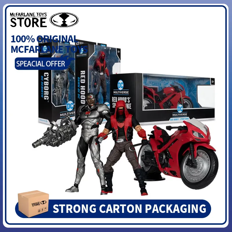 100% Original Mcfarlane Toys DC Multiverse Red Hood (Dawn of DC)/Cyborg(DC Rebirth)/Sportsbike Vehicle 18cm Figure Model Action