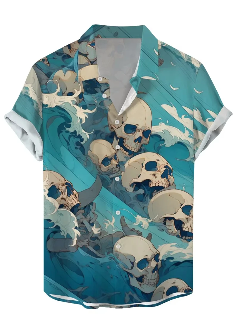 

Fashion Skull Grasphic Men's Shirts Horror Skull 3D Print Streetwear Short Sleeve Tee Hawaiian Shirt Print Lapel Shirts For Men