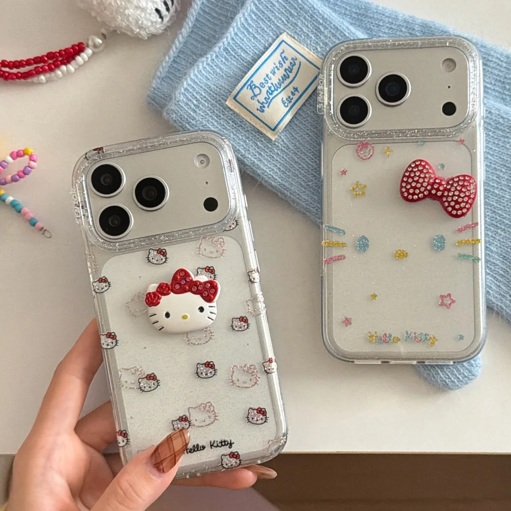 Funda de teléfono Hellokitty bonita de Color dorado para iPhone 17 16 15 14 13 Pro Max con cadena Fundas protectoras de dibujos animados a prueba de golpes