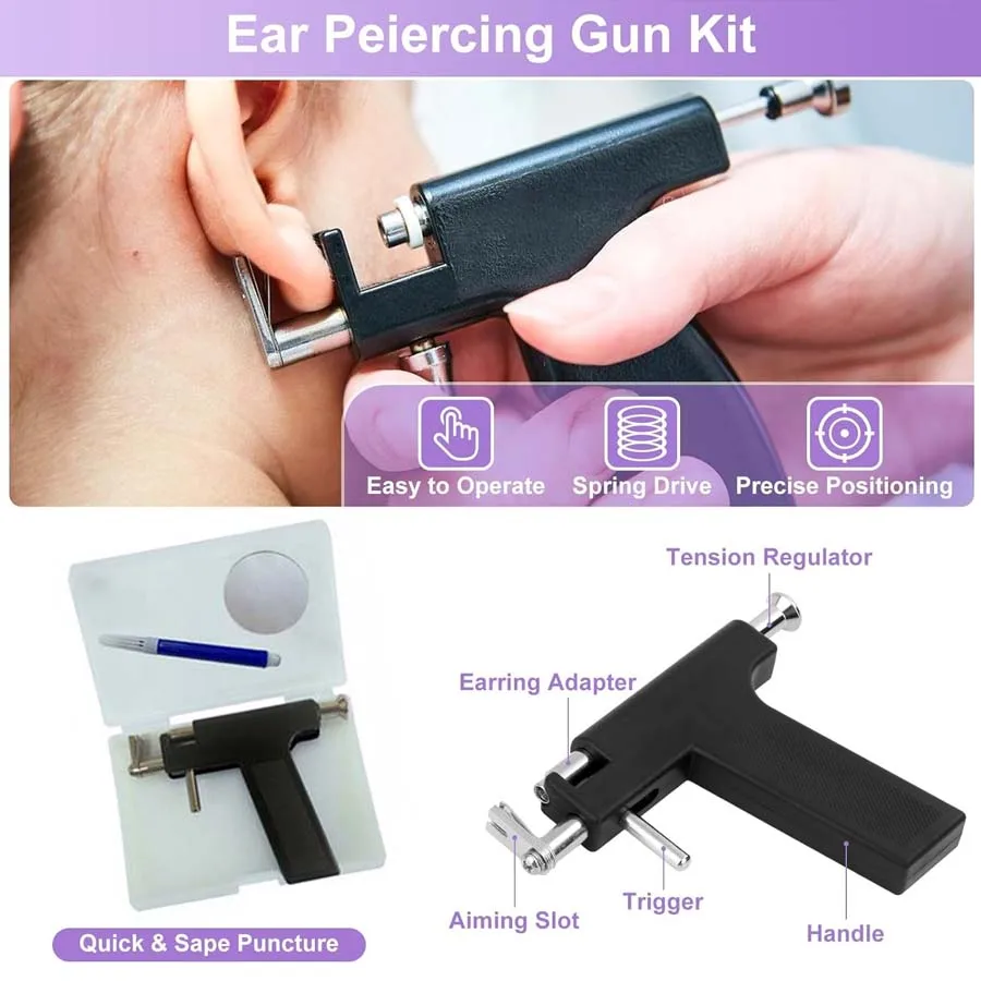 Ear Piercing Kit Professional Ear Piercing Gun with 36pcs Stainless Steel Earrings Stud for Salon Home Use