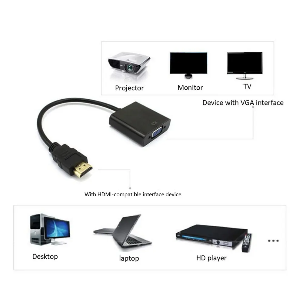 HDMI-compatible Male To VGA RGB Female HDMI-compatible To VGA Video Converter Adapter 1080P For PC Black Male-Female Adapter