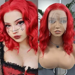 Hot Red Short Bob Wig Synthetic Lace Front Wigs for Women Red Wig Natural Wave Wig Short Bob Lace Wig Curl Wig Daily Use Cosplay