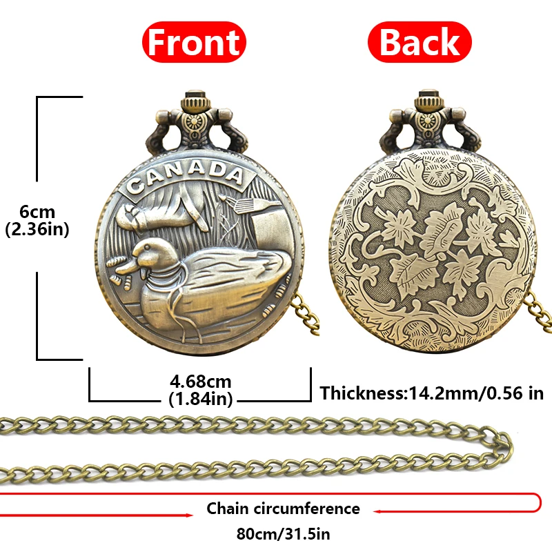 Vintage Bronze Clamshell Creative Fun Duck Embossed Male And Female Students Gift Quartz Necklace Pocket Watch