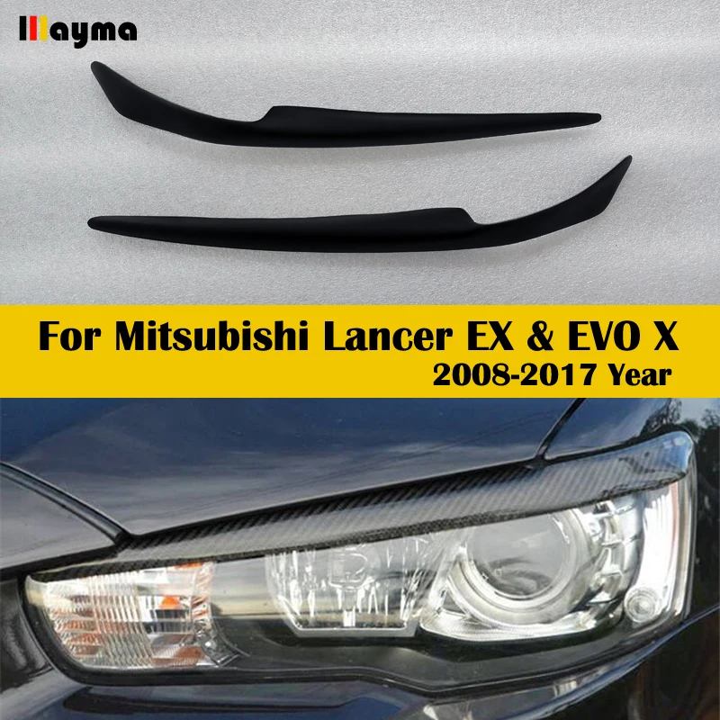 Carbon fiber headlight cover eyelids For Mitsubishi Lancer EX Evolution Evo 10th 2009 Fiber glass front lamp eyebrow sticker 2pc