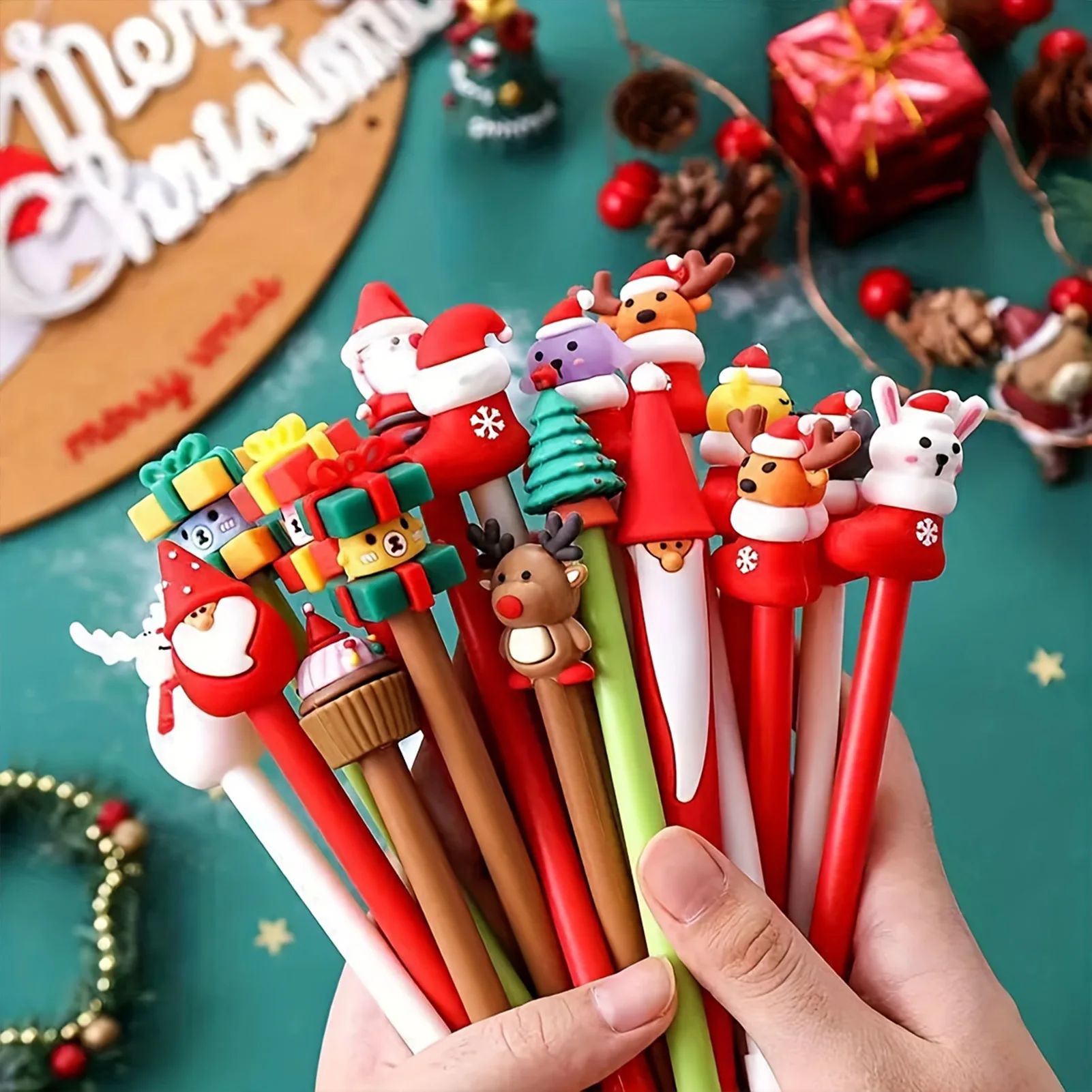 20/30/40Pcs Christmas Pens Cartoon Gel Ink Roller Ball Pen New Year Kids Gift Birthday Party Favors School Stationary Supplies