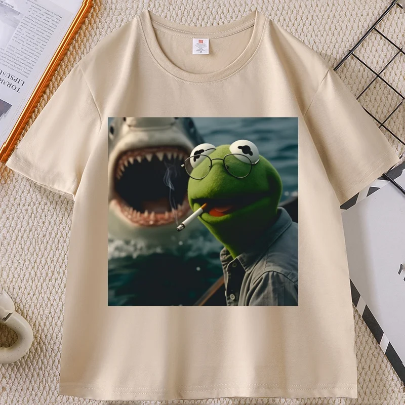 

Vintage Dark Humor Smoking Frog Meme T-shirt Men's Cotton Design Clothing Casual Short Sleeve Round Neck T Shirts Man Tshirts